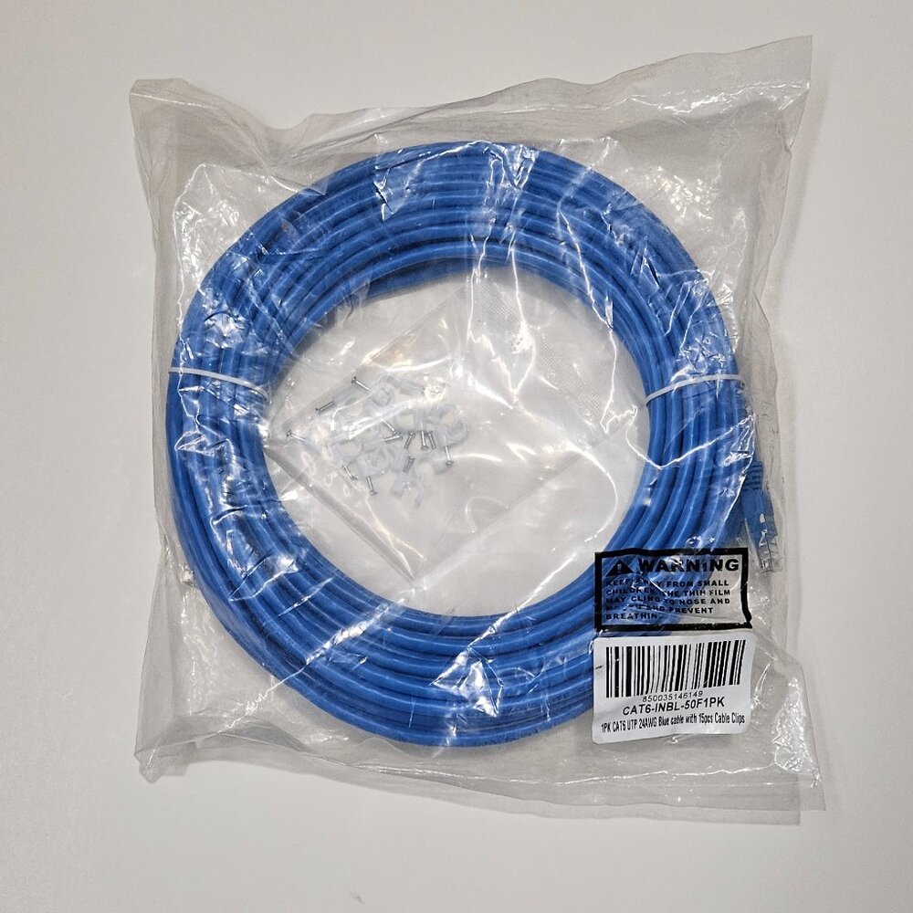 Cat 6 Ethernet Cable 50ft w/ 15pcs Cable Clips